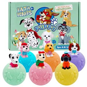 6PK Kids Bath Bombs with Surprise Inside for Toddlers, XXL Huge Kids Bath Bombs with Puppy Toys Inside, Natural Handmade Bath Bombs（Puppy)