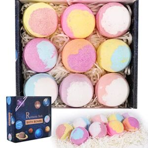 Romantic Bath Bombs Gift Set, 9 Pack Organic Bath Bombs，with Natural Essential Oils, Wonderful Fizz Effect Bath Gift for Women Men Kids, Stocking Stuffers, Christmas Gifts for Him/Her