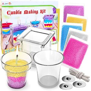 Rachel’s Art – Candle Making Kit for Kids – DIY Kids Candle Making Kit – Design and Make Your Own Candles – Craft Supplies & Materials – 3 Glass Candle Containers, 3 Wicks, 5 Bags of Colored Wax