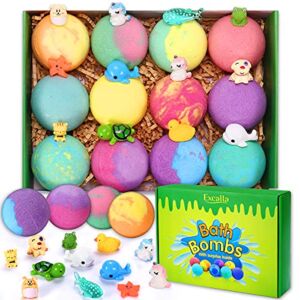 Bath Bombs for Kids with Toys Inside for Girls Boys – 12 Surprise Gift Set, Bubble Bath Fizzies Vegan Essential Oil Spa Fizz Balls Christmas Gift Kit