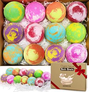 DONECO Bath Bombs, 12 Pcs Bubble Bath Bomb Rich in Pure Essential Oils, Shea Butter, Coconut Oil, Bubble Bath Spa Fizz Moisturize Dry Skin, Birthday Valentines Gifts for Kids, Girls, Mom