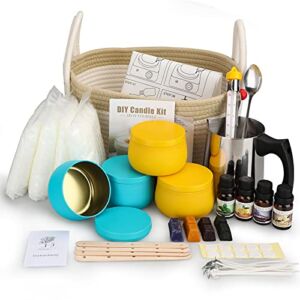 Candle Making Kit, Beeswax Candle Making Supplies for Beginners with Woven Basket, Beeswax, Melting Pot, Wicks, Candle Tins, Mixing Spoon, Dyes, Essential Oil, Thermometer