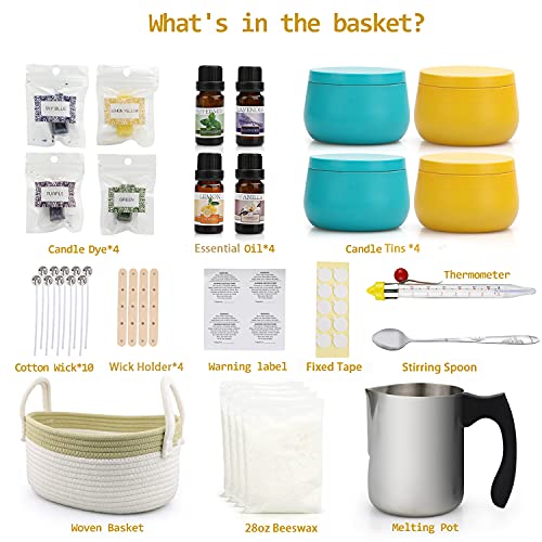 Candle Making Kit, Beeswax Candle Making Supplies for Beginners with Woven Basket, Beeswax, Melting Pot, Wicks, Candle Tins, Mixing Spoon, Dyes, Essential Oil, Thermometer | The Storepaperoomates Retail Market - Fast Affordable Shopping
