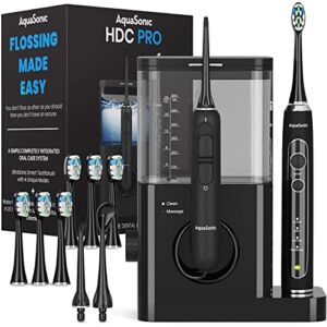 AquaSonic Home Dental Center PRO – Flossing Made Easy – Brush & Floss – Ultrasonic Electric Toothbrush & Water Flosser – Whiter Teeth & Healthier Gums – Black Series Pro+Oral Irrigator – ADA Approved