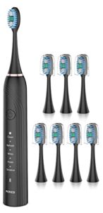 POTICO Sonic Electric Toothbrush for Adult 8 Brush Heads Smart Timer 5 Modes IPX7 Waterproof Power Rechargeable Toothbrush 1 Charge for 90 Days Use, Black