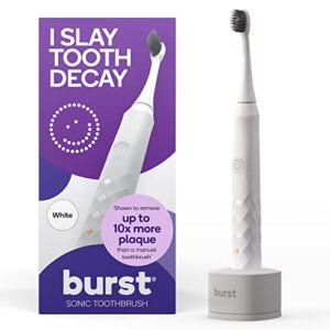 BURST Electric Toothbrush for Adults – Charcoal Black Soft Bristle Toothbrush for Deep Clean, Stain & Plaque Removal – 3 Sonic Toothbrush Modes: Teeth Whitening, Sensitive, Massage – White