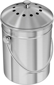 Utopia Kitchen Compost Bin for Kitchen Countertop – 1.3 Gallon Compost Bucket for Kitchen with Lid – Includes 1 Spare Charcoal Filter (Silver)