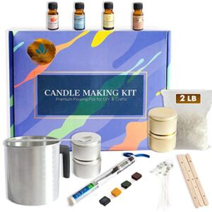 InYourNature Candle Making Kit, 40 oz Melting Pouring Pot, Digital Thermometer, 20 Cotton Wicks, 20 Wick Stickers, 3 Wick Holders, Mixing Spoon, 4 Fragrance, 4 Metal Tins, 4 Colors, 2 LB Soy Wax