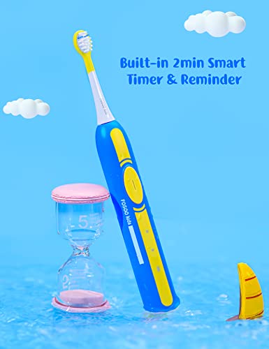 FOSOO Kids Electric Toothbrushes, Electric Toothbrush Kids Sonic Rechargeable 180 Days Battery Life,2 Modes with Memory,IPX7 Waterproof,2 Minutes Built-in Smart Timer for Ages 3+,4 Brush Heads (Blue) | The Storepaperoomates Retail Market - Fast Affordable Shopping