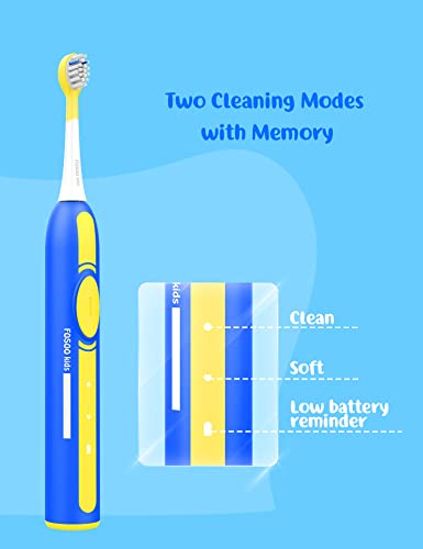FOSOO Kids Electric Toothbrushes, Electric Toothbrush Kids Sonic Rechargeable 180 Days Battery Life,2 Modes with Memory,IPX7 Waterproof,2 Minutes Built-in Smart Timer for Ages 3+,4 Brush Heads (Blue) | The Storepaperoomates Retail Market - Fast Affordable Shopping