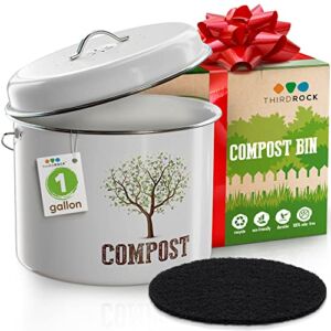 Third Rock Kitchen Compost Bin Countertop – 1.0 Gallon Compost Bucket for Kitchen – Small Compost Bin – Compost Bin Kitchen – Includes Charcoal Filter – Empty into Outdoor Compost Tumbler or Composter