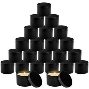 Coloch 24 Pack 8 Oz Black Candle Tin with Lid, Metal Cylinder Candle Making Container Travel Small Storage Tin Can for DIY Candles, Crafts, Holiday Gifts, 3×2.3 Inches