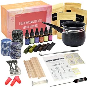 Scented Candle Making Kit Complete Supplies Candles for Women DIY Beginners with Natural Soy Wax, Pouring Pot, 6 Fragrace, 6 Color Dyes, 6 Metal Tins, 100% Cotton Wicks, Stir Rod