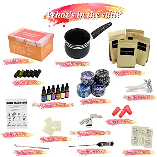 Scented Candle Making Kit Complete Supplies Candles for Women DIY Beginners with Natural Soy Wax, Pouring Pot, 6 Fragrace, 6 Color Dyes, 6 Metal Tins, 100% Cotton Wicks, Stir Rod | The Storepaperoomates Retail Market - Fast Affordable Shopping