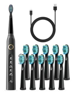Electric Toothbrush for Adults Rechargeable Electric Sonic Toothbrushes, 5 Modes 10Heads Black