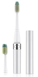 Voom Sonic Go Series Battery Operated Electric Toothbrush Dentist Recommended Portable Oral Care 2 Minute Timer Light Weight Design Soft Dupont Nylon Bristles, Silver, 1 Count