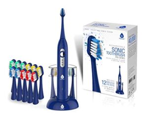 Pursonic S430 High Power Rechargeable Electric Sonic Toothbrush with 12 Brush Heads & Storage Charger, Blue