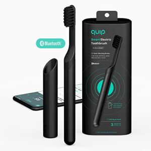 Quip Adult Smart Electric Toothbrush – Sonic Toothbrush with Bluetooth & Rewards App, Travel Cover & Mirror Mount, Soft Bristles, Timer, and Metal Handle – All-Black