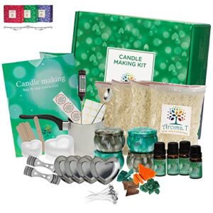 Soy Candle Making Kit – Complete Set Candle Maker Kit for Adults, Beginners – Includes 32oz Soy Wax, 600ml Pouring Pot,4 Rich Scents,4 Dyes,12Pcs Wicks,4Pcs Tins,1Spoon,2 Silicone Molds,& More (Green)