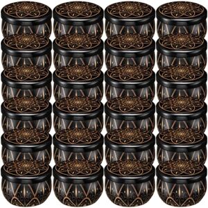 Ahyiyou Black Candle Tins 24Pcs 4oz, Halloween Round Containers with Lids, Candle Wicks, Wicks Holder, Wicks Stickers for Candle Making, Arts & Crafts, Storage & More
