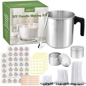 JBEIY Candle Making Kit, 1.2L Wax Melting Pot, Anti-Hot Handle, 150 Candle Wicks with 100 Stickers, 4 Wicks Holders and 2 Candle Jars, 1 Spoon, for Soy Wax Beeswax Candle Making