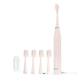 Ristpal Sonic Electric Toothbrush, 4 Brush Heads for Adults and Kids Gift, USB C Rechargeable Electronic Tooth Brush Power One Charge for 90 Days, 3 Modes with 2 Minutes Build in Smart Timer- Pink