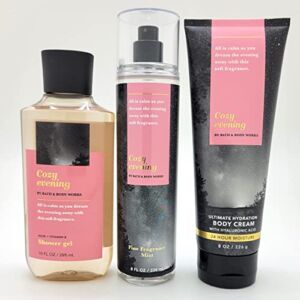 Bath & Body Works – Cozy Evening – 3 pc Bundle – Fine Fragrance Mist, Ultimate Hydration Body Cream and Shower Gel – Summer – 2022