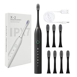 Sonic Electric Toothbrush Automatic USB Rechargeable Smart 6-Speed Timer IPX7 Waterproof Travel with 8-Replaceable Tooth Brush Heads (Black)