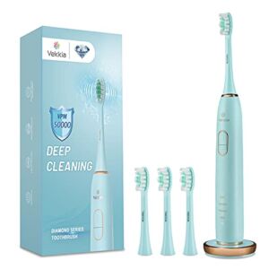 Vekkia Electric Toothbrush, Sonic Cleaning Rechargeable Toothbrush with Timer, Pressure Sensor, 4 Modes, 4 Brush Heads, Charge Lasts for 180 Days, Best Toothbrush for Adults (Blue Diamond)