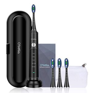 O’bella Sonic Electric Toothbrush 48000/rpm Powered Rechargeable Toothbrush Smart Timer 5 Care Modes USB Fast Charging 60 Days Use Portable Electric Toothbrush Black