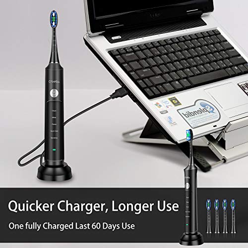 O’bella Sonic Electric Toothbrush 48000/rpm Powered Rechargeable Toothbrush Smart Timer 5 Care Modes USB Fast Charging 60 Days Use Portable Electric Toothbrush Black | The Storepaperoomates Retail Market - Fast Affordable Shopping