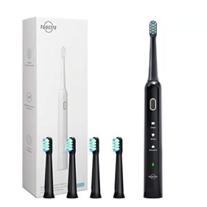 TGUCITESEN Sonic Electric Toothbrush with 4 Brush Heads for Adults, 1.5 Hours Charging for 45 Days, 3 Modes, 2 Minutes Smart Timer, USB Fast Charge, Rechargeable Electric Toothbrushes. (Black)
