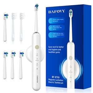 BAFOVY Sonic Electric Toothbrush for Adults, 48000 VPM Deep Cleaning Rechargeable Sonic Toothbrushes, Wall-Mounted Magnetic Wireless Charger, 6 Brush Heads, 3 Modes & Smart Timer (White)
