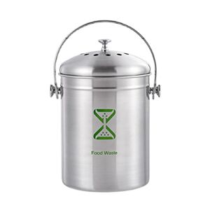 Waste Bins Compost Bin Kitchen with Lid- Stainless Steel Countertop Compost Container- 1. 3 Gallon Compost Bucket – Indoor Composter Pail Recycling Bin Bags