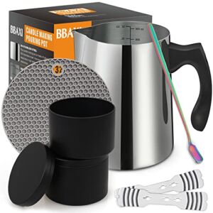 Candle Making Pouring Pot, DIY Candle Making Kit Including 32oz/900ml Candle Making Pitcher, 2Pcs Candle Tins, 2Pcs Candle Wicks Holder, 1Pc Trivet Mat and 1Pc Spoon