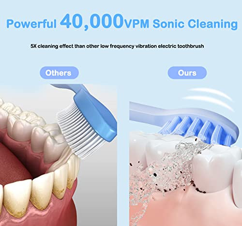 KHS Sonic Electric Toothbrush for Adults 5 Modes 8 Replacement Heads Rechargeable Power Toothbrush IPX7 Waterproof 2 Min Timer Oral Care Toothbrush with Travel Case(Light Blue) | The Storepaperoomates Retail Market - Fast Affordable Shopping