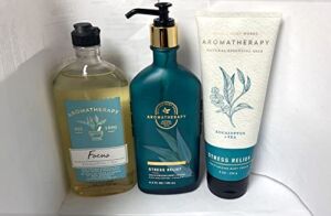 Bath and Body Works Aromatherapy STRESS RELIEF EUCALYPTUS TEA Trio Gift Set – Body Lotion 6.5 oz, Shower Gel Foam Bath 10 oz and Body Cream 8 oz
