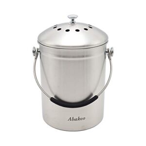 Abakoo Stainless Steel Compost Bin for Kitchen Countertop Compost Bucket Kitchen Pail Compost with Lid 1.3 Gallon-Includes 4 Filters