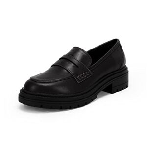 Womens Platform Loafers Lug Sole Chunky Heel Non Slip Faux Leather Casual Comfortable Round Toe Goth Oxford Shoes Black