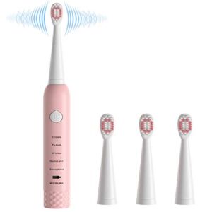 WOSUKK Kids Electric Toothbrushes for Adults Sonicare Electric Toothbrush Rechargeable Electrical Toothbrush, 2-Min Timer, 4 Replacement Brush Heads Pink
