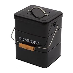 ayacatz Stainless Steel Compost Bin for Kitchen Countertop Compost Bin，1 Gallon, Kitchen Trash Can -Includes Charcoal Filter，Compost Bucket Kitchen Pail Compost with Lid-Black