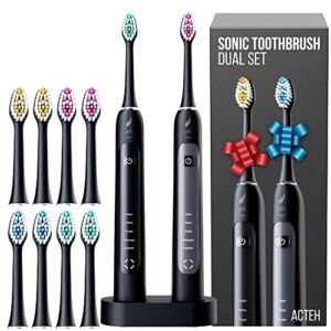 Acteh Sonic Electric Toothbrush Dual Set 5 Modes Smart Timer Long Lasting Battery 2-Toothbrush Set