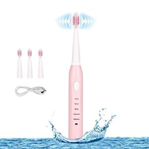 ＲＥＤ－ＮＩ RED-NI Sonic Electric Toothbrush, 4 Free Replacement Heads Included as Gifts Ideal for Adult Children and Couples Use USB Fast Charging Waterproof Toothbrush,Model: ET201 (Pink)