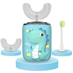 GASLIKE Kids Toothbrush Electric, U Shaped Ultrasonic Toothbrush with 3 Brush Heads, Six Cleaning Modes, IPX7 Waterproof Design for Children Kids Toddler 2-7 Years (Blue)