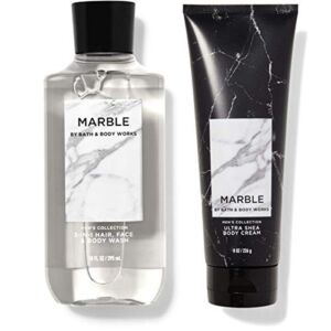 Bath and Body Works Men’s Collection New Fall Scent – MARBLE – Full Size Body Care – 2 Piece Set – 10 fl oz 3-in-1 Hair, Face, & Body Wash and 8 oz Ultra Shea Body Cream