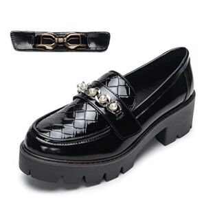 Lug Sole Loafers for Women Chunky Women Loafers Black Loafers for Women with Buckle Loafer Women