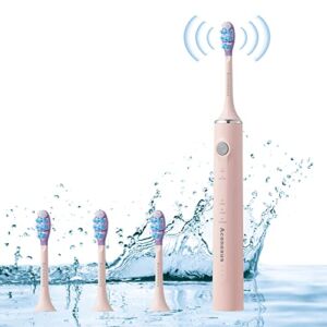 Acenexus Sonic Electric Toothbrush with Timer for Adults, USB Rechargeable Soft Toothbrush Electric, 3 Intensity Levels 30,000-42,000 VPM (R5, Pink)