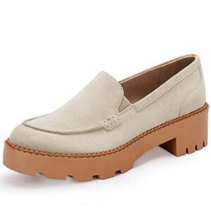 Coutgo Womens Platform Chunky Loafer Vintage Suede Classic Slip On Flat Oxford Shoes Beige