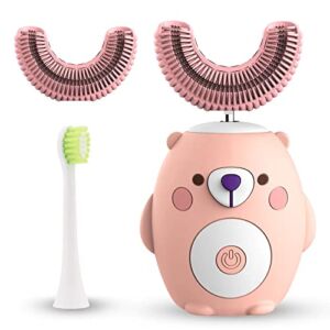 GASLIKE Kids Electric Toothbrush, U-Shaped Ultrasonic Toddler Automatic Toothbrush with Six Smart Modes Auto Whitening Toothbrush IPX7 Waterproof Design for Children Kids Toddler 2-7 Years (Pink)