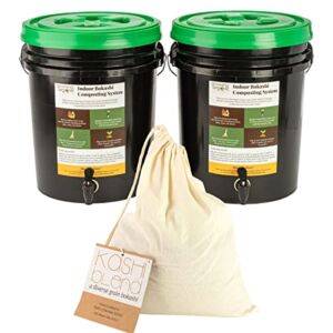 2 Bucket Indoor Bokashi Composting System – Kitchen Compost Buckets with A Spout – Air Tight Gamma Seal Lid – Practical Way to Collect All Your Organic Waste with 2lb Kashi Blend